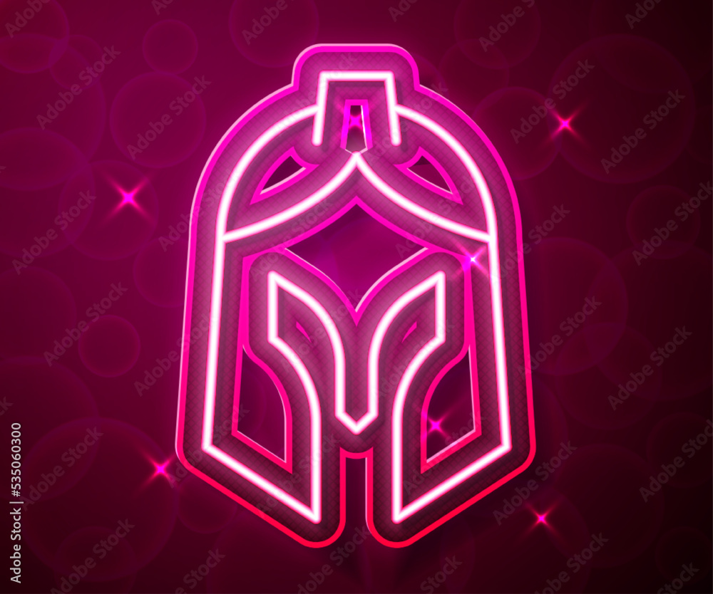 Glowing neon line Roman army helmet icon isolated on red background. Vector Glowing neon line Roman army helmet icon isolated on red background. Vector
