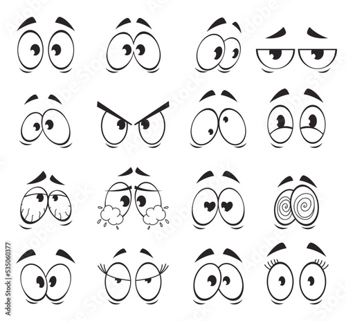 Cartoon eye face expression comic style emotion isolated set. Vector doodle line style design element