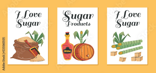 Sugar rum cane alcohol drink card cover isolated set. Vector graphic design element illustration