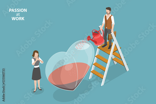 3D Isometric Flat Vector Conceptual Illustration of Passion At Work, Success and Career Growth