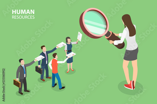 3D Isometric Flat Vector Conceptual Illustration of Human Resources, Job Recruitment Process