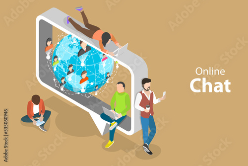 3D Isometric Flat Vector Conceptual Illustration of Chat Online, Communication and Social Media