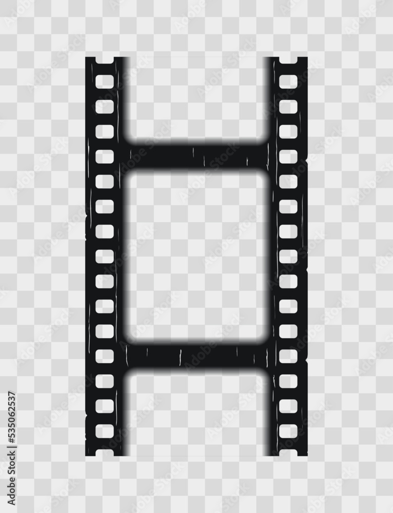 Vintage cinematic frame on transparent background. Old style video border. Close-up cinema seamless strip. Photo camera roll. Retro camera reel with slide. Vector illustration.