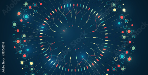Data analytics concept. Sorting a large amount of data on a dark background. Big data visualization. Futuristic network or business analytics. Structuring the flow of information.
