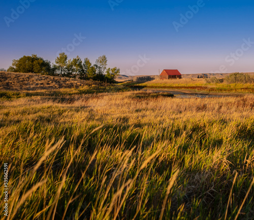 landscape with a barn in the field