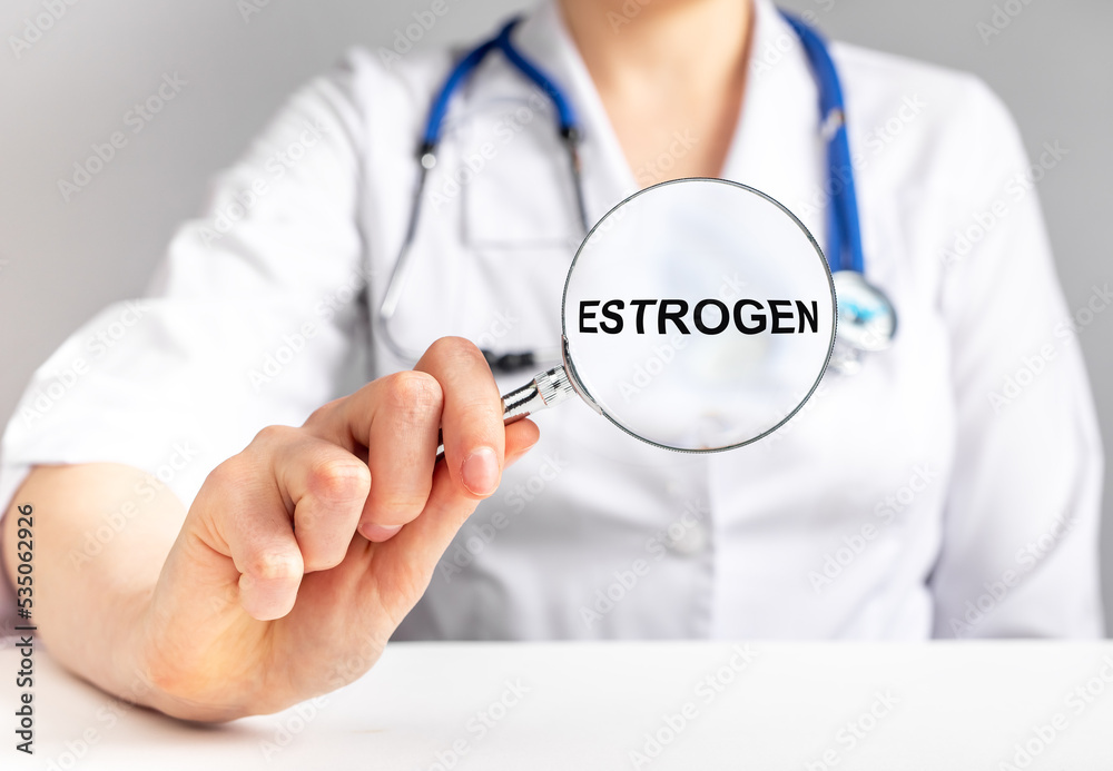 Estrogen, women hormone. Word Estrogen, women hormone. Word