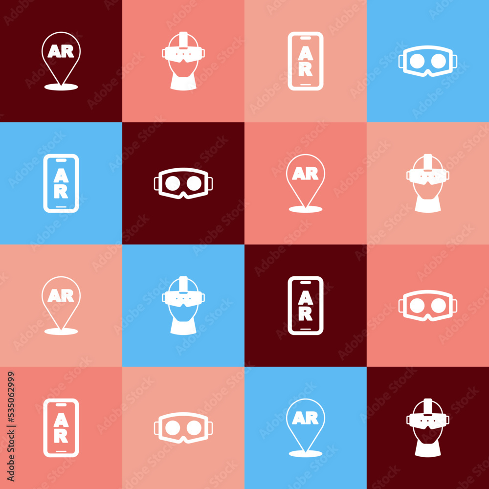 Set pop art Augmented reality AR, Virtual glasses, and icon. Vector Set pop art Augmented reality AR, Virtual glasses, and icon. Vector
