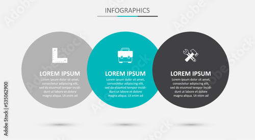 Set Toolbox, Corner ruler and Hammer and wrench spanner. Business infographic template. Vector
