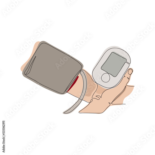 Continuous one line art of hand with digital tonometer device