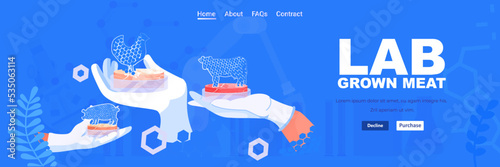 scientists hands analyzing dna of cultured red raw meat made from animal cells artificial lab grown meat production