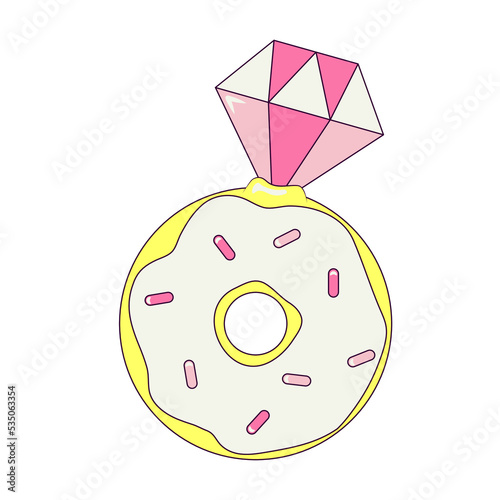 Donut with Diamond Ring Bachelorette Party Temporary Sticker or Badge in Retro Groovy Style