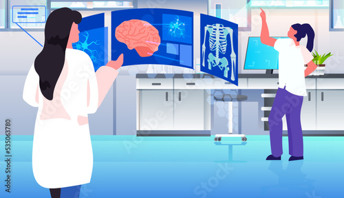 doctor radiologist examining MRI scan of patient brain health care medical treatment concept