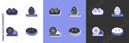 Set Homemade pie  Sushi  Xiao long bao and Chinese tea egg icon. Vector
