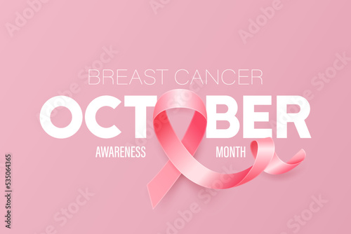 October. Breast Cancer Banner, Card, Placard with Vector 3d Realistic Pink Ribbon. Breast Cancer Awareness Month Symbol Closeup. World Breast Cancer Day Concept