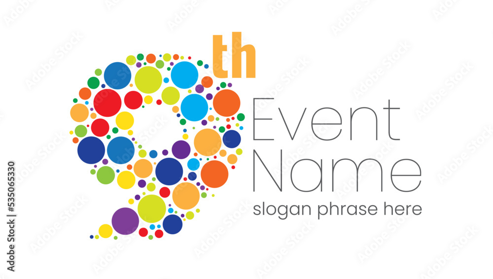 annual event or summit title starting with a number of order made with random colorful circles - 9th