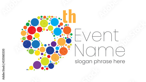 annual event or summit title starting with a number of order made with random colorful circles - 9th