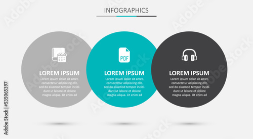 Set PDF file document, Daily paper notepad and Headphones. Business infographic template. Vector