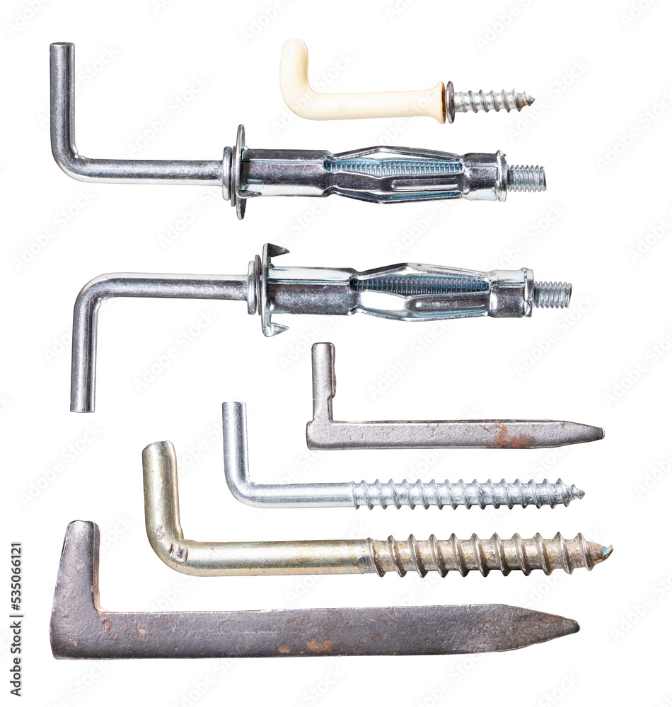 Screws and bolts with plastic plugs for fixing items. Screws and bolts with plastic plugs for fixing items.