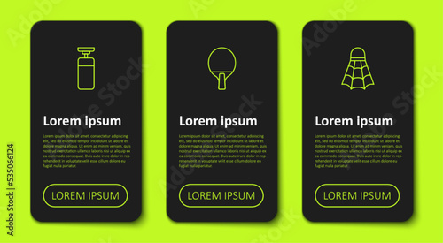 Set line Punching bag, Racket and Badminton shuttlecock. Business infographic template. Vector