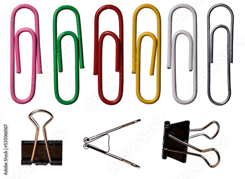 Paper clips and clips for archiving documents. photo
