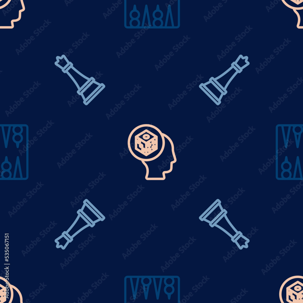 Set line Backgammon board, Chess and Game dice on seamless pattern. Vector Set line Backgammon board, Chess and Game dice on seamless pattern. Vector