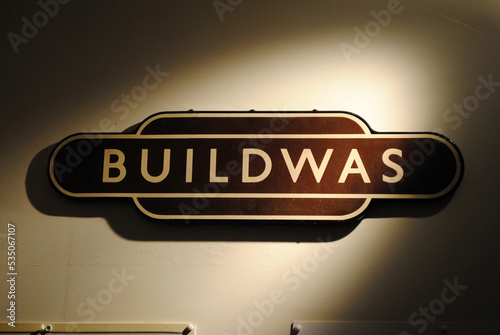 Old Metal Station Nameplate 'Buildwas'  in Close Up photo