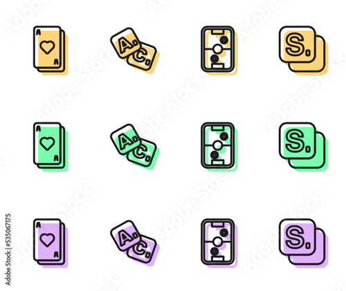Set line Air hockey table, Playing cards, Bingo and icon. Vector