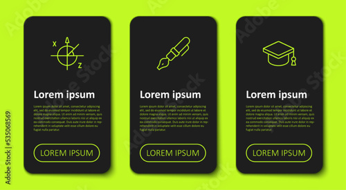 Set line Trigonometric circle, Fountain pen nib and Graduation cap. Business infographic template. Vector