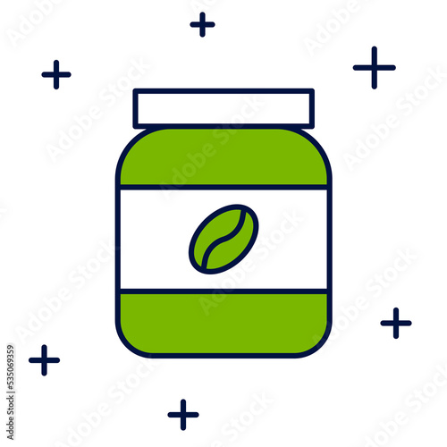 Filled outline Coffee jar bottle icon isolated on white background. Vector