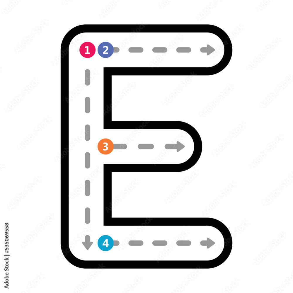 Tracing Alphabet uppercase capital letter E prewriting dotted line element for kindergarten, preschool and Montessori school kids worksheet for handwriting practice activity. Tracing Alphabet uppercase capital letter E prewriting dotted line element for kindergarten, preschool and Montessori school kids worksheet for handwriting practice activity.