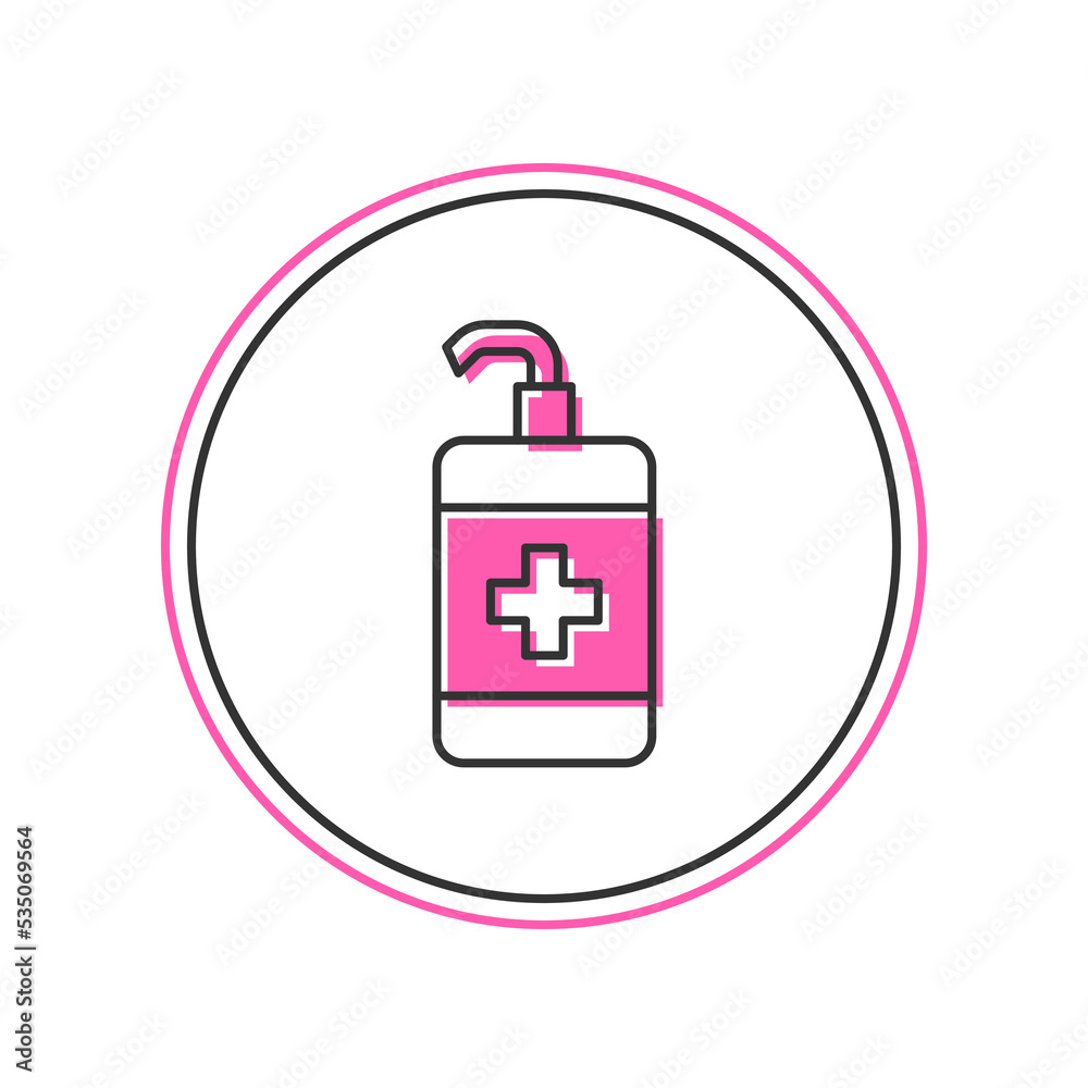 Filled outline Hand sanitizer bottle icon isolated on white background. Disinfection concept. Washing gel. Alcohol bottle for hygiene. Vector Filled outline Hand sanitizer bottle icon isolated on white background. Disinfection concept. Washing gel. Alcohol bottle for hygiene. Vector