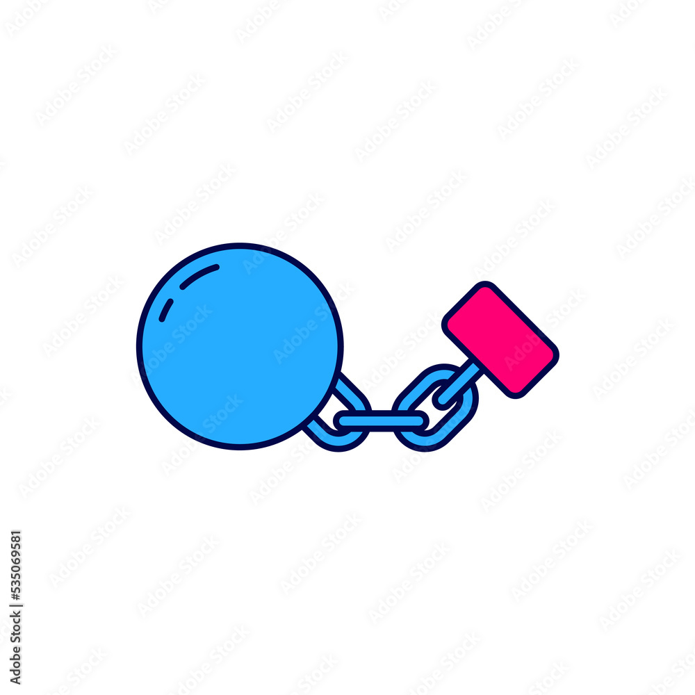 Filled outline Ball on chain icon isolated on white background. Vector Filled outline Ball on chain icon isolated on white background. Vector