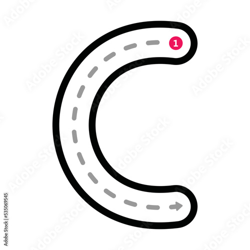 Tracing Alphabet uppercase capital letter C prewriting dotted line element for kindergarten, preschool and Montessori school kids worksheet for handwriting practice activity.
