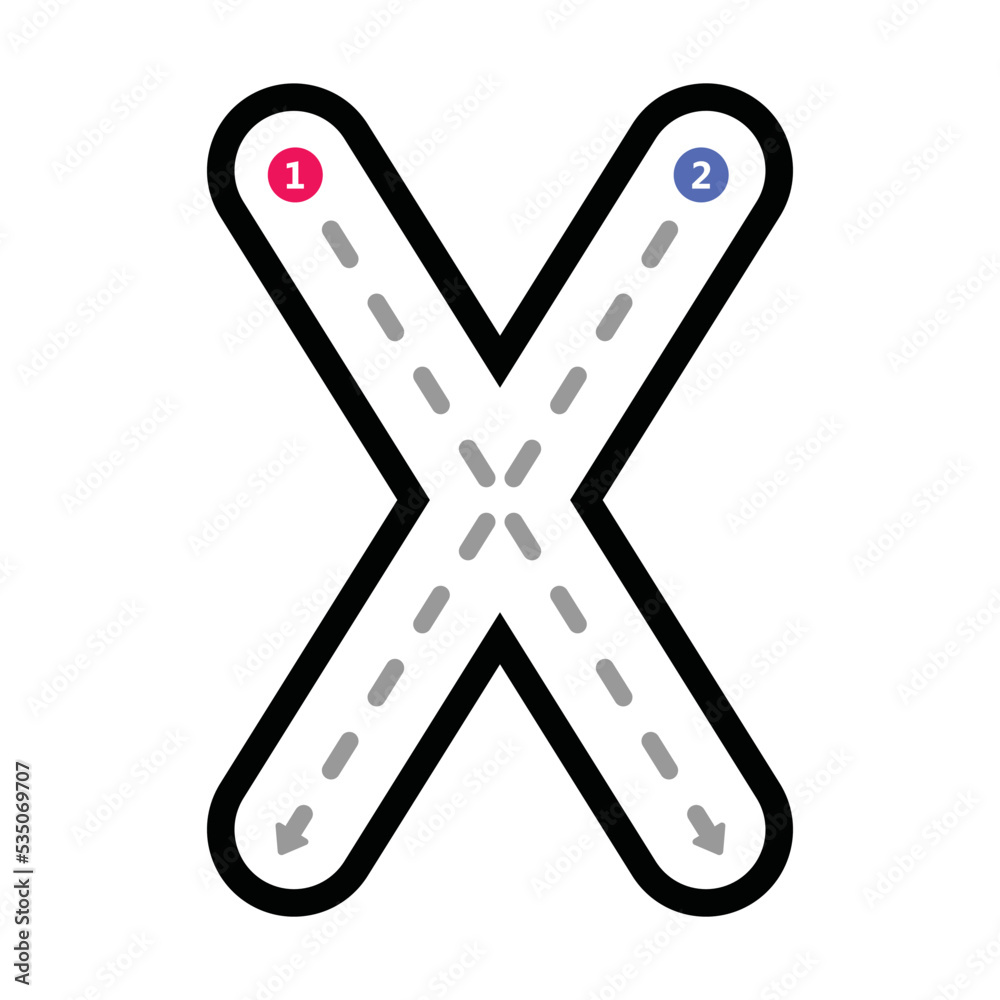 Tracing Alphabet uppercase capital letter X prewriting dotted line element for kindergarten, preschool and Montessori school kids worksheet for handwriting practice activity. Tracing Alphabet uppercase capital letter X prewriting dotted line element for kindergarten, preschool and Montessori school kids worksheet for handwriting practice activity.