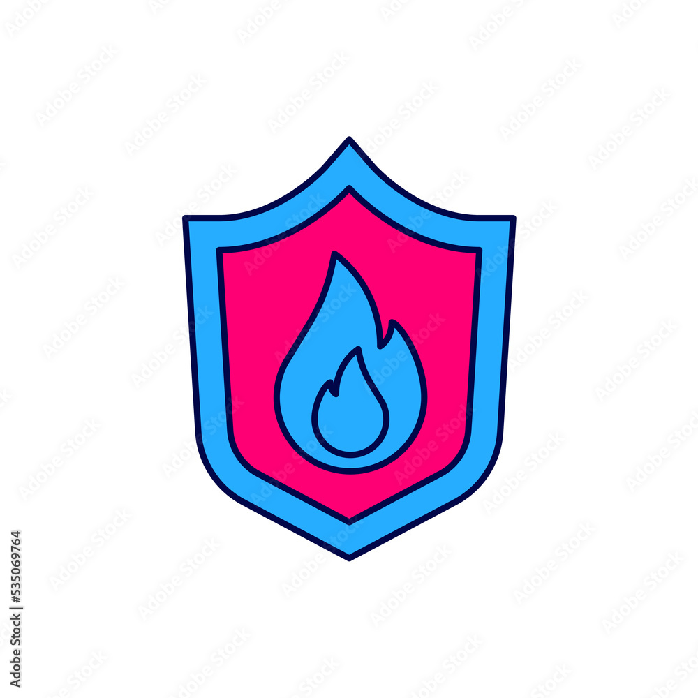 Obraz premium Filled outline Fire protection shield icon isolated on white background. Insurance concept. Security, safety, protection, protect concept. Vector