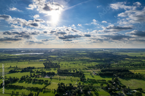Frysian Landscape Aerial Drone With Sunlight photo