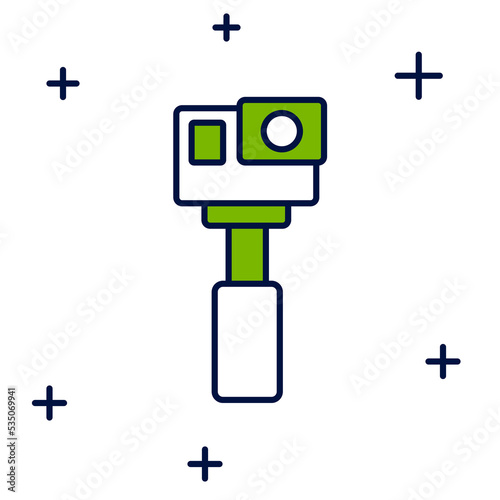 Filled outline Action extreme camera icon isolated on white background. Video camera equipment for filming extreme sports. Vector