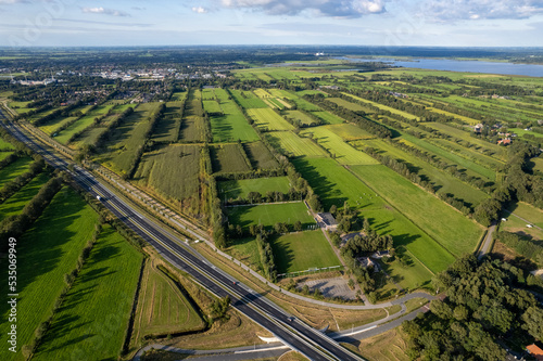 Frysian Landscape Aerial Drone With Sunlight photo