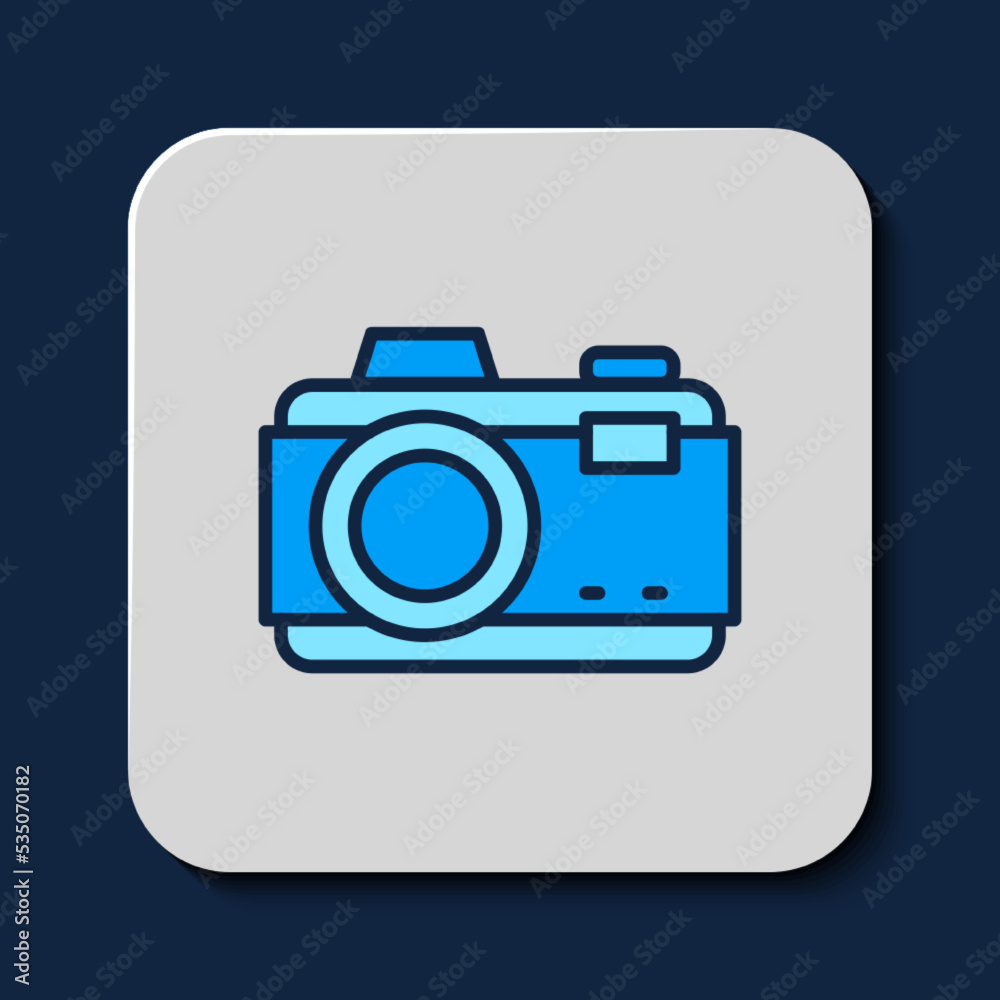 Filled outline Photo camera icon isolated on blue background. Foto camera. Digital photography. Vector Filled outline Photo camera icon isolated on blue background. Foto camera. Digital photography. Vector