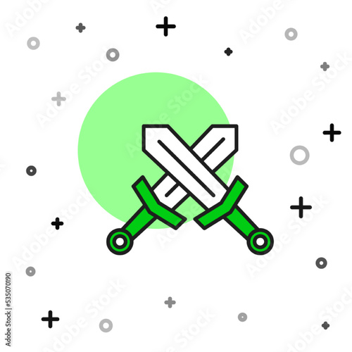 Filled outline Crossed medieval sword icon isolated on white background. Medieval weapon. Vector