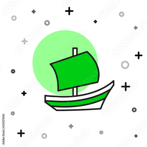 Filled outline Egyptian ship icon isolated on white background. Egyptian papyrus boat. Vector