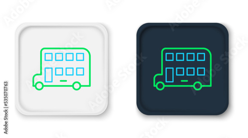 Line Double decker bus icon isolated on white background. London classic passenger bus. Public transportation symbol. Colorful outline concept. Vector