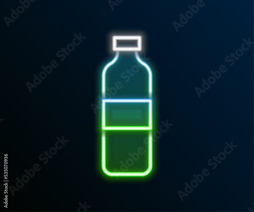 Glowing neon line Bottle of water icon isolated on black background. Soda aqua drink sign. Colorful outline concept. Vector