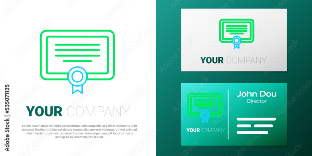 Line Certificate template icon isolated on white background. Achievement, award, degree, grant, diploma. Business success certificate. Colorful outline concept. Vector