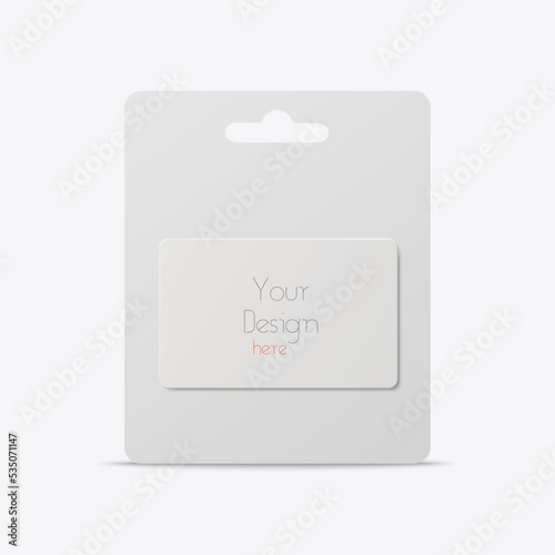 Vector 3d Realistic White Gift Card, Certificate, Guest Room, Plastic Hotel Apartment Keycard, ID Card, Sale, Credit Card Design Template with Paper Blister. Template for Mockup, Branding. Front View