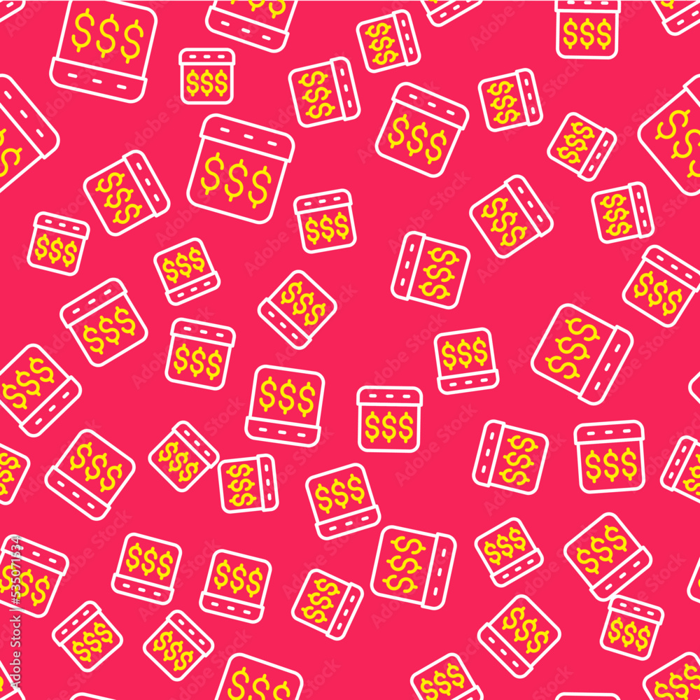 Line Payday, calendar with dollar icon isolated seamless pattern on red background. Vector Line Payday, calendar with dollar icon isolated seamless pattern on red background. Vector
