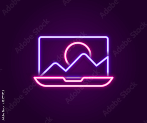 Glowing neon line Photo retouching icon isolated on black background. Photographer, photography, retouch icon. Colorful outline concept. Vector