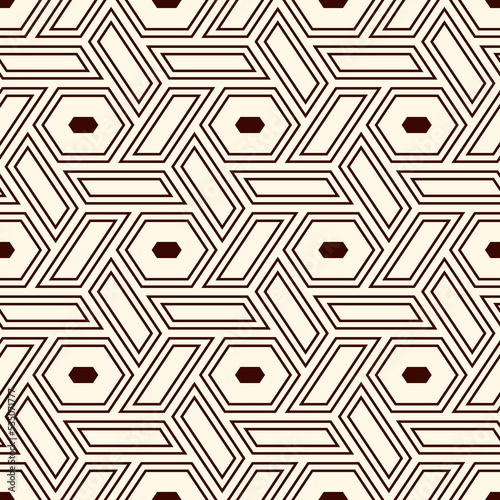 Hexagonal seamless pattern. Honeycomb surface print. Mosaic tiles. Flooring background. Wicker  weave  entwine effect geometric ornament. Modern geo design wallpaper. Vector abstract. Digital paper.