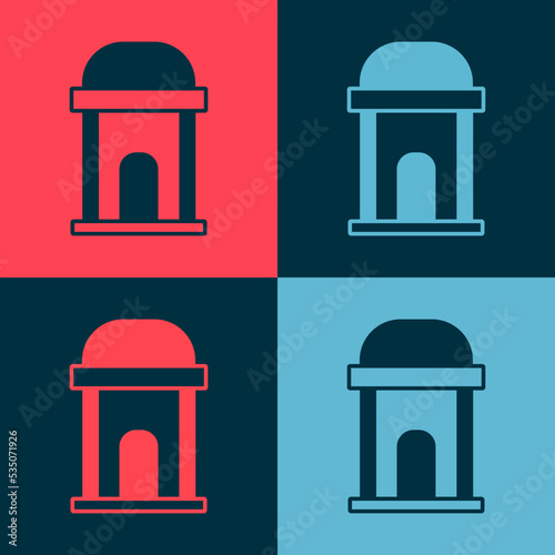 Pop art Old crypt icon isolated on color background. Cemetery symbol. Ossuary or crypt for burial of deceased. Vector