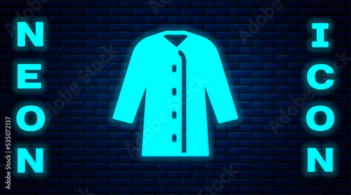 Glowing neon Raincoat icon isolated on brick wall background. Vector